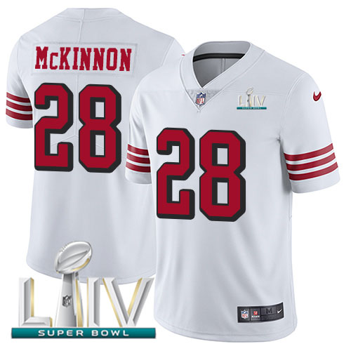 San Francisco 49ers Nike #28 Jerick McKinnon White Super Bowl LIV 2020 Rush Youth Stitched NFL Vapor Untouchable Limited Jersey->san francisco 49ers->NFL Jersey